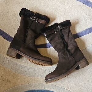 Chocolate Brown Rossomo Biseoux Womens Suede and Shearling Boots Size 40, 9.5